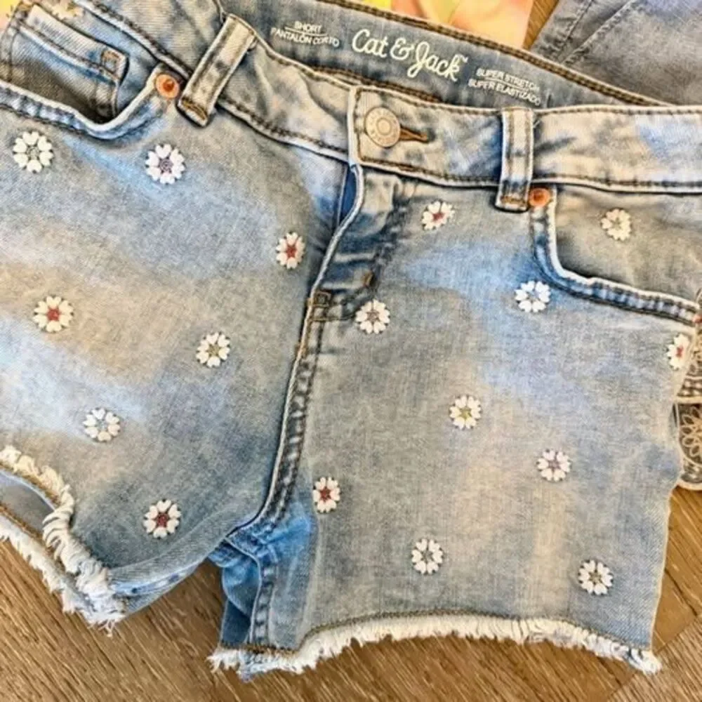 Lot of 5 Girls Shorts Old Navy Gap Cat & Jack Floral Denim & Cotton Size 7-8